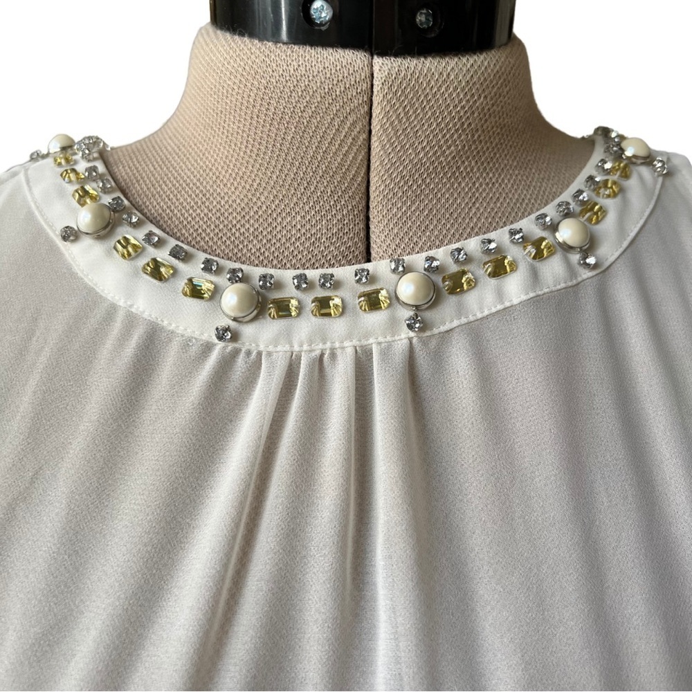 Ann Taylor [Size 14] Sheer Cream Sleeveless Top with Rhinestones - Picture 9 of 11